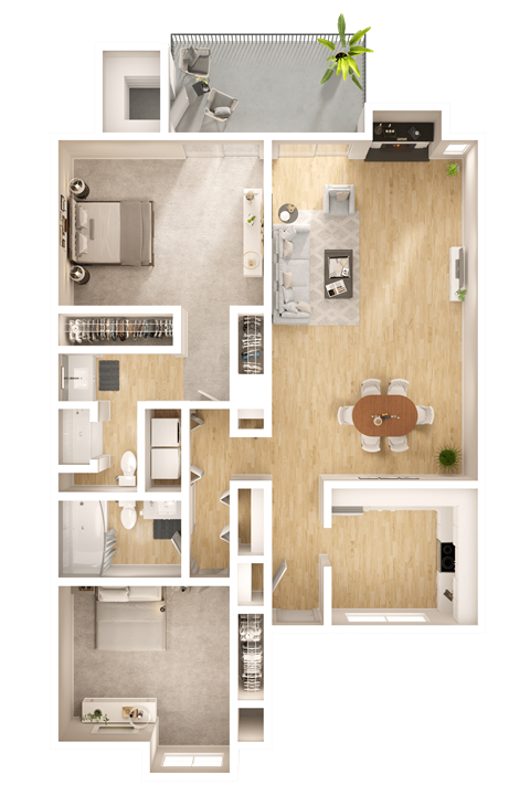 Floor plan for 2 beds, 2 baths, 1160 sqft